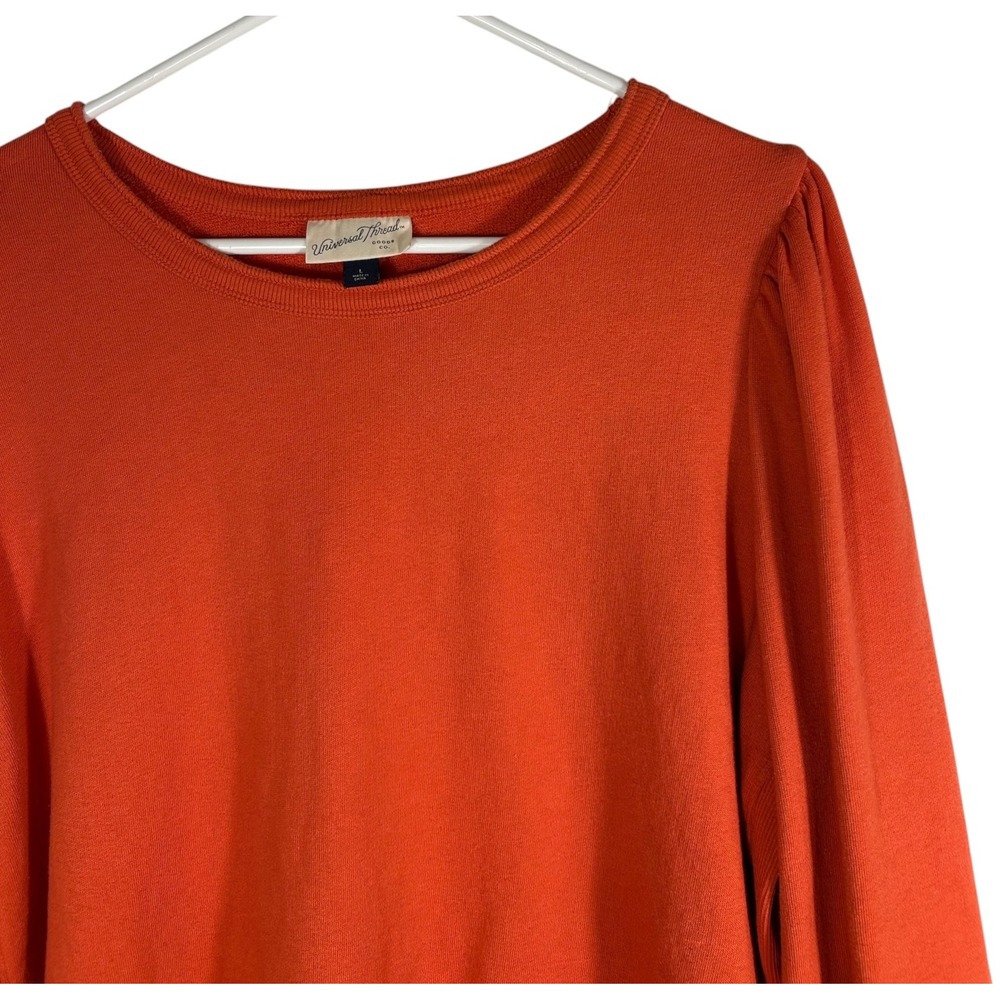 Universal Thread Womens L Burnt Orange Puff Sleeve Sweatshirt Raw Hem Terry - Picture 2 of 7